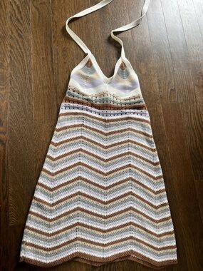 Striped Crochet Halter Dress in Cream, Brown, Lavender